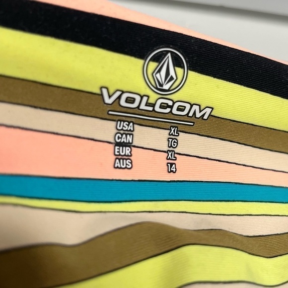 NWT Volcom Women’s Salty Air Full Bikini Bottom Yellow Pink Blue Black Stripe XL - Picture 9 of 12